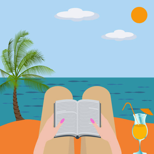 本を読む浜辺の女性 - hammock relaxation palm tree outdoors点のイラスト素材／クリップアート素材／マンガ素材／アイコン素材