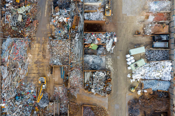 istock Metal waste in recycling site, aerial view 1190283589
