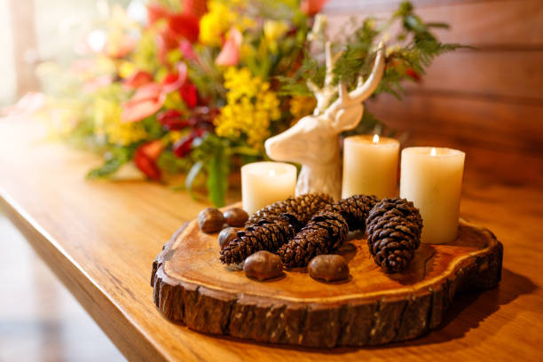 Cozy at home decoration at winter time in front of a dark gray background