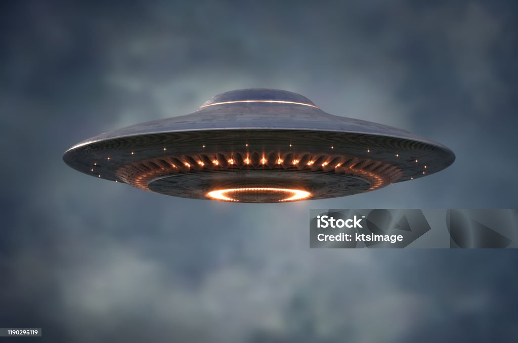 Unidentified Flying Object - Clipping Path Included Unidentified flying object - UFO. Science Fiction image concept of ufology and life out of planet Earth. Clipping Path Included. UFO Stock Photo