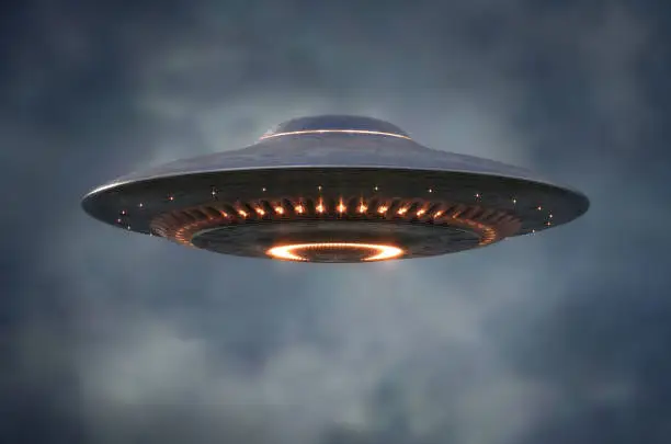 Unidentified flying object - UFO. Science Fiction image concept of ufology and life out of planet Earth. Clipping Path Included.