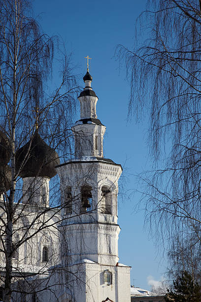istock Church bell tower between birch trees, Vologda, Russia 119029723