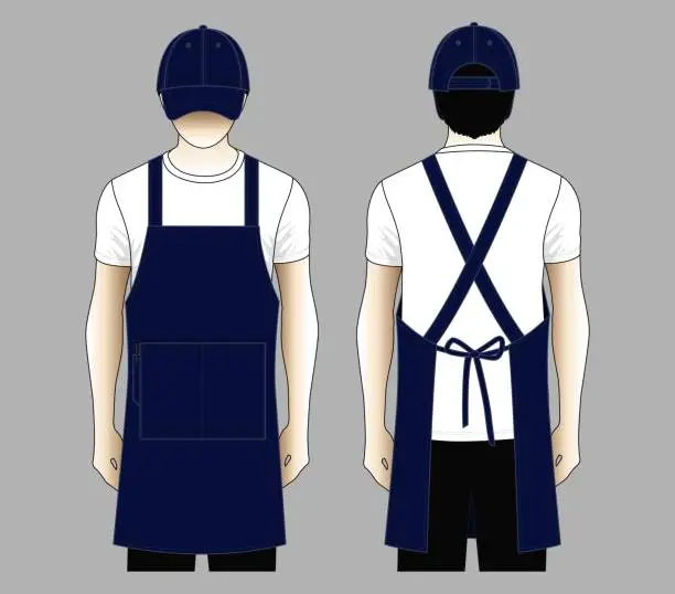 Vector illustration of Restaurant Navy Uniform Vector (Apron and Baseball Cap)
