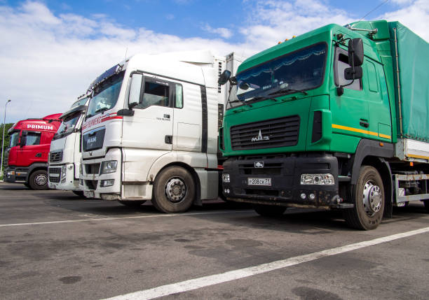 Voronezh, Russia June 13, 2019: Trucks are in the street parking