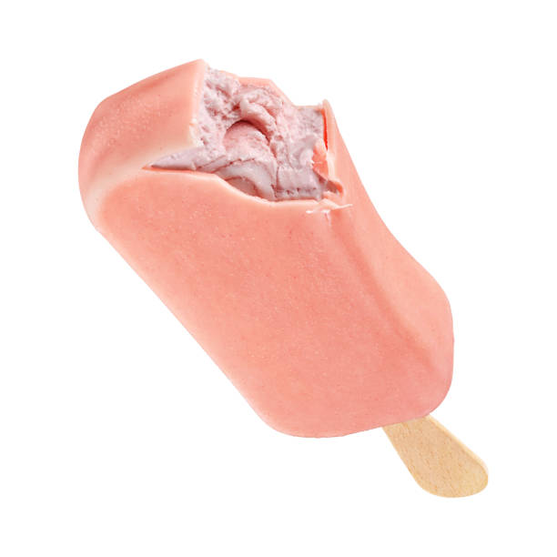 istock Bitten pink ice cream popsicle with glaze coating isolated on white 1190311719