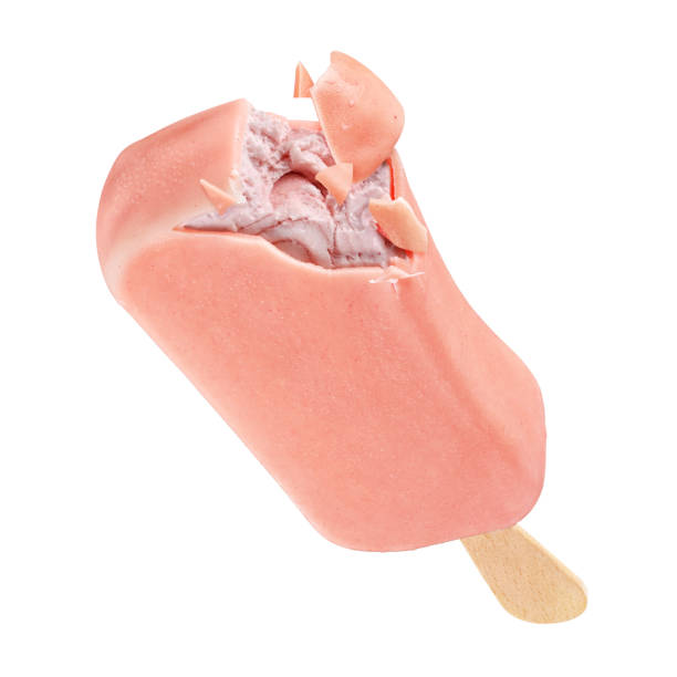 istock Bitten pink ice cream popsicle with glaze coating isolated on white 1190311725