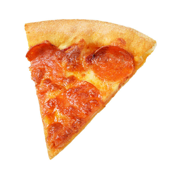 istock Piece or slice of pepperoni pizza isolated on white 1190311768