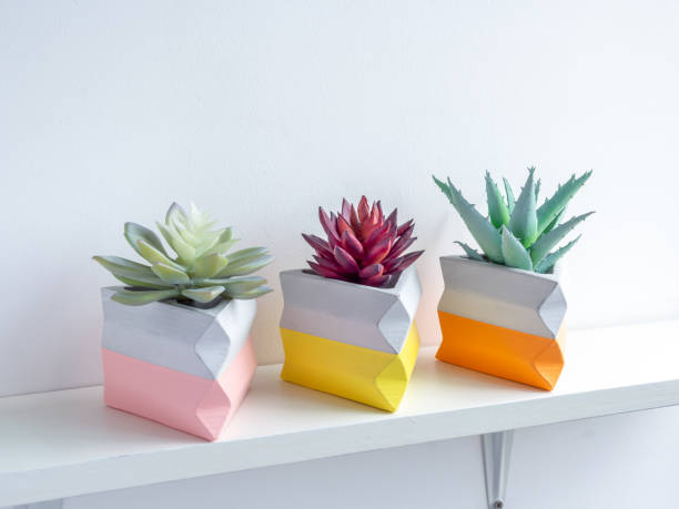 istock Cactus pot. Concrete pot. Modern geometric concrete planter. 1190312196