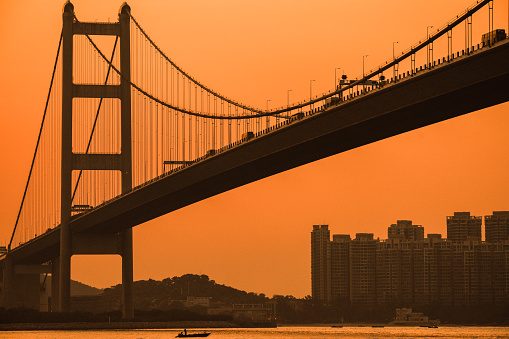 Beautiful sunset color with Tsing Ma Bridge
