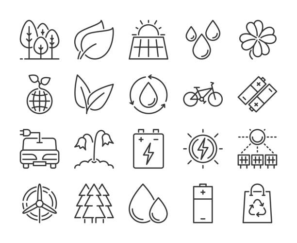 20 Eco icons. Nature and Ecology line icon set. Vector illustration. Editable stroke. 20 Eco icons. Nature and Ecology line icon set. Vector illustration. Editable stroke liquid battery stock illustrations