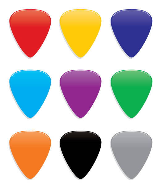 Colorful Guitar Picks Vector illustration of nine colorful guitars pics on a white background. plectrum stock illustrations