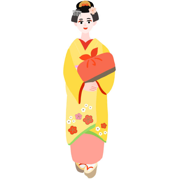黄色い着物を着た日本人女性舞妓 - 舞妓点のイラスト素材／クリップアート素材／マンガ素材／アイコン素材