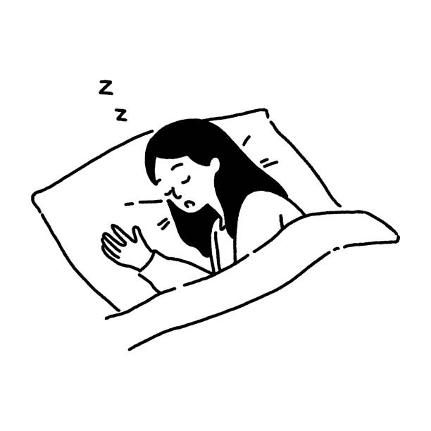 genç kadın yatakta geceleri uyku, iyi bir uyku kavramı, elle çizilmiş tarzı vektör illüstrasyon. - şekerleme illüstrasyonlar stock illustrations