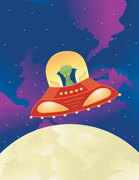 Vector illustration of Extra-terrestre / Alien in flying saucer