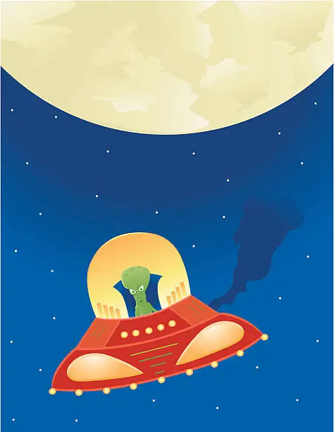 Vector illustration of Extra-terrestre / Alien in flying saucer