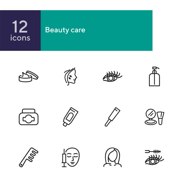 Beauty care line icon set Beauty care line icon set. Cream, eyelashes, mascara, botox. Beautician concept. Can be used for topics like beauty salon, cosmetic products, face lifting botox bottle stock illustrations