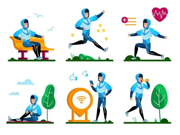 Vector illustration of Healthy Lifestyle Routines Flat Vector Concept Set