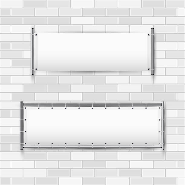 istock White vinyl banners with grommets for placing information. Vector background for design and advertising. 1190333343