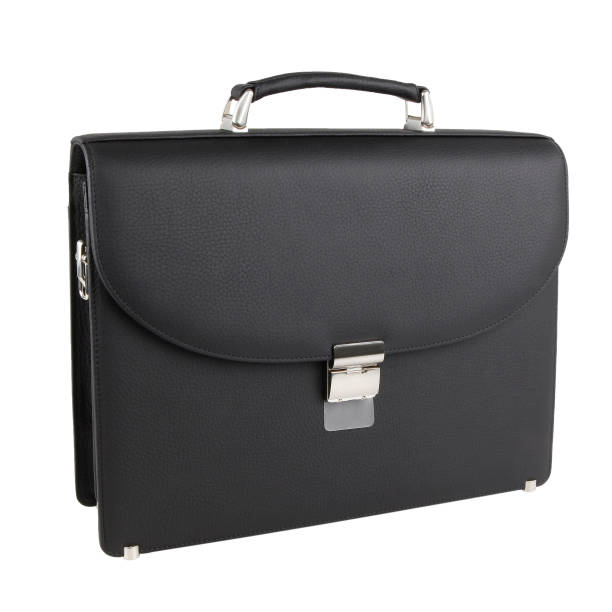 istock Business bag or case in black leather. Isolated on white 1190333421