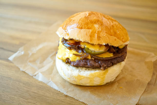 istock Meaty hamburger in a restaurant 1190335600