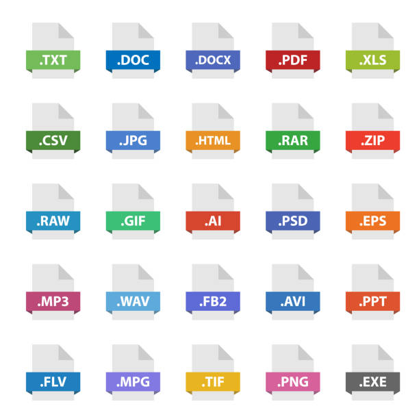 file format flat icon set, vector document signs document format vector sign set, file flat icons computer file stock illustrations