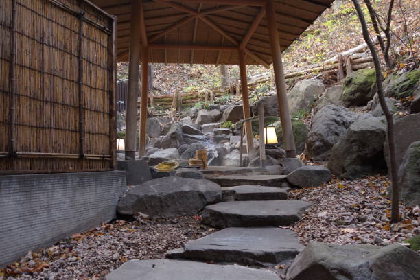 istock Japanese outdoor hot spring, open area onsen. 1190338438