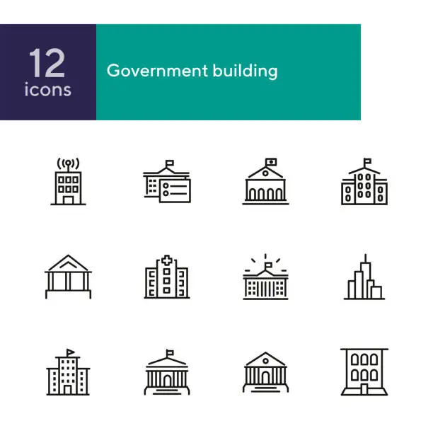 Vector illustration of Government building line icon set