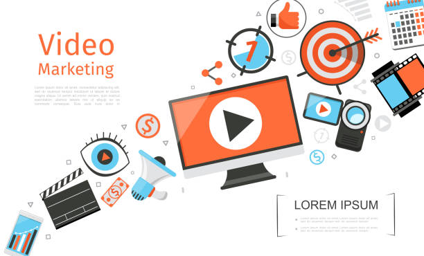 flat business video marketing vorlage - werbung grafiken stock-grafiken, -clipart, -cartoons und -symbole