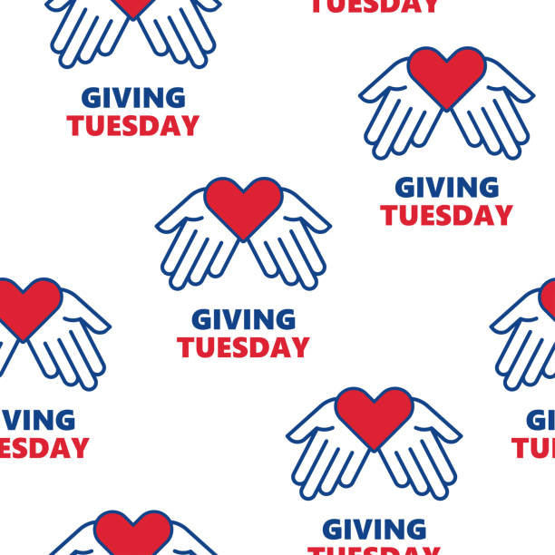 Giving Tuesday. Helping hand with heart shape Vector seamless pattern. Giving Tuesday. Helping hand with heart shape. Global day of charitable giving. giving tuesday stock illustrations