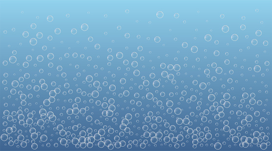 Underwater air bubbles on blue background. Vector