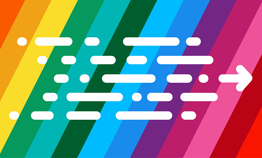 Fashionable new arrow in a modern style. White lines on a rainbow Colored background. The movement of the lines to the right. Dynamic arrow symbolâ vector illustration.