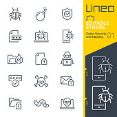 istock Lineo Editable Stroke - Cyber Security and Hacking outline icons 1190350695