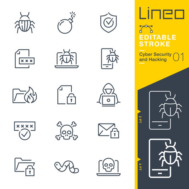 Lineo Editable Stroke - Cyber Security and Hacking outline icons Vector icons - Adjust stroke weight - Expand to any size - Change to any colour computer hacker stock illustrations