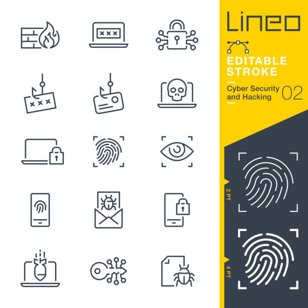 Lineo Editable Stroke - Cyber Security and Hacking outline icons Vector icons - Adjust stroke weight - Expand to any size - Change to any colour fingerprint stock illustrations