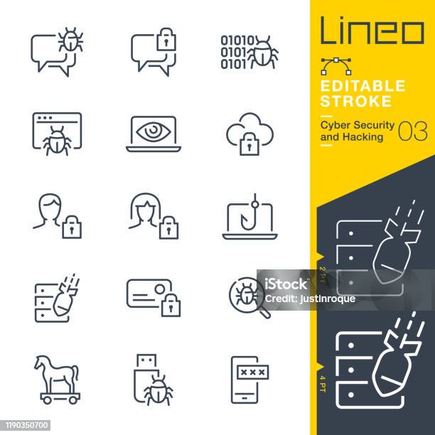 Lineo Editable Stroke Cyber Security And Hacking Outline Icons Stock Illustration - Download Image Now