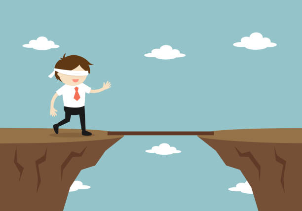 istock Business concept, Blindfolded businessman is walking to the cliff. Vector illustration. 1190350935