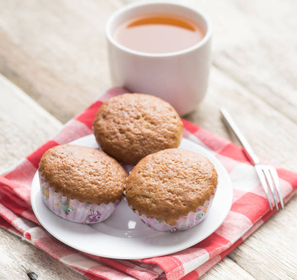 istock banana muffins cake with tea cup on wood background 1190354097