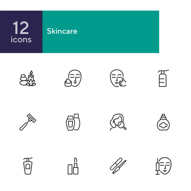 Skin care line icon set Skin care line icon set. Injection, lipstick, manicure. Beautician concept. Can be used for topics like beauty salon, makeup, cosmetology botox bottle stock illustrations