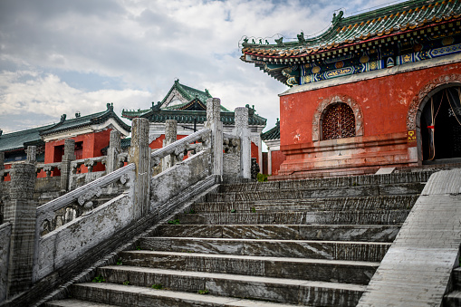 Staircase leading up to an old Buddhist temple in Tianmenshan (天门山), China.