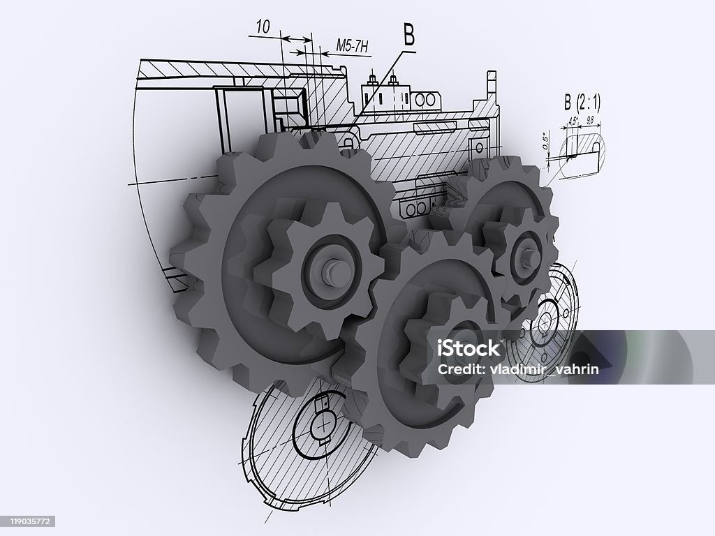 Engrenages sur fond de dessins de l'ingénierie - Photo de Abstrait libre de droits