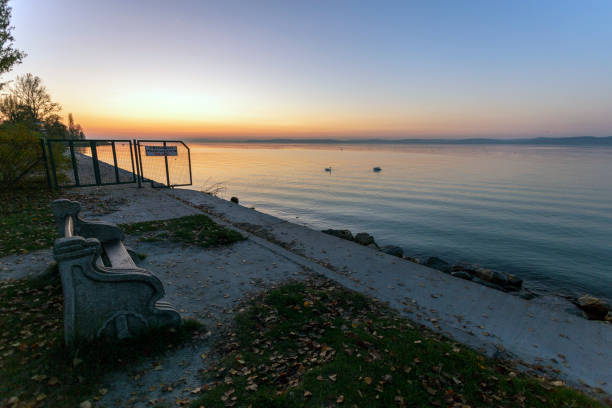 Sunset at Lake Balaton in Hungary on an autumn day.