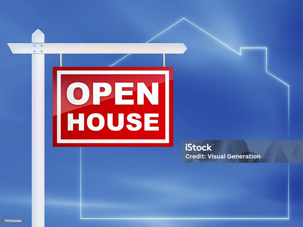 Placa-Open House - Foto de stock de Casa aberta - Bens imóveis royalty-free