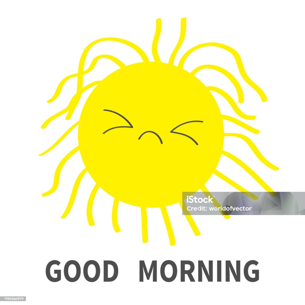 Sleepy Sun Shining Icon Set Good Morning Kawaii Face With ...