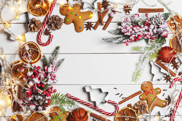 istock Christmas food on wood background 1190361016