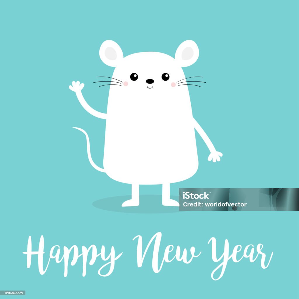 White Mouse Waving Hand Happy New Year 2020 Sign Symbol Merry ...