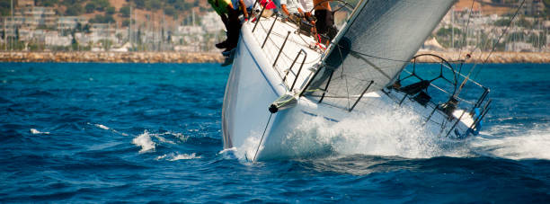 istock Front view of Sailboat racing at regatta 1190362432