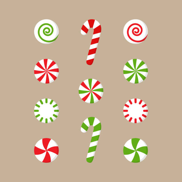 xmas pfefferminz süßigkeiten set - peppermint stock-grafiken, -clipart, -cartoons und -symbole