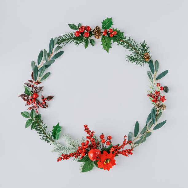 istock Christmas round frame made of natural winter things. 1190368207