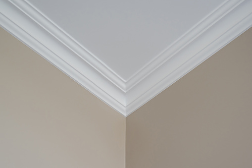 Ceiling moldings in the interior, detail of corner