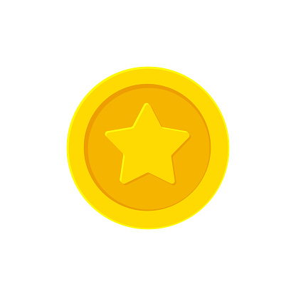 Golden coin with Star isolated on white background. Vector illustration